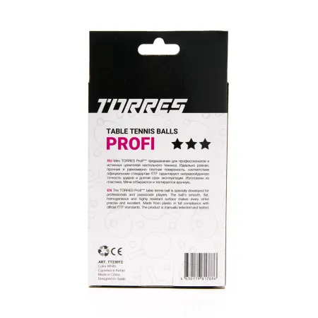 Мяч для наст. тенниса TORRES Profi 3*, TT23012, диам. 40+мм, упак. 6 шт, белый за 338.30 ₽ купить в Владимире