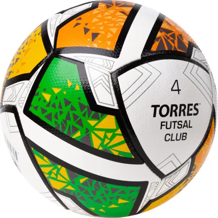 Мяч футзал. TORRES Futsal Club, FS323764, р.4, 10 пан. ПУ, 4 под. сл, гибрид. сш. бело-зел-оранж за 2&nbsp;264.40 ₽ купить в Владимире